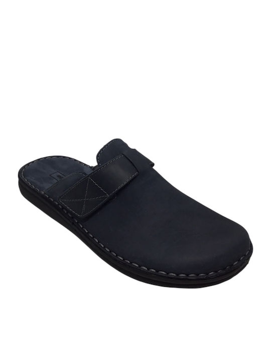 Leather Men's Slippers Blue Anatomical