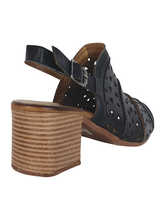 Leather Mules with Low Heel in Black Color