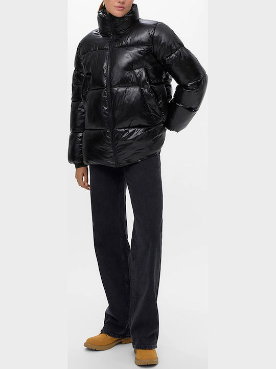 Κοντό Γυναικείο Puffer Μπουφάν για Χειμώνα Black