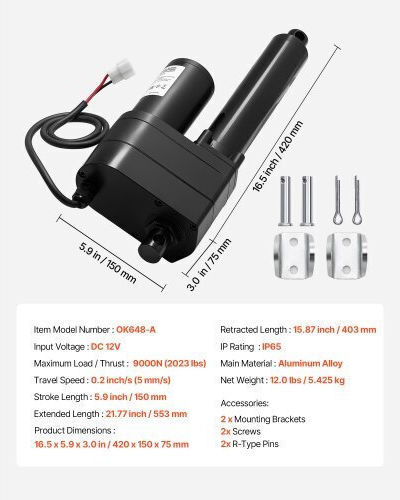 Vevor 12v Γραμμικός Ενεργοποιητής 150mm Διαδρομή Ultra Heavy-duty 9000n Διαστάσεις 16.5 X 5.9 X 3.0 In Ip65 Βιομηχανικά Μηχανήματα Βαριά Συστήματα Ανύψωσης Czxxxzxq9000d6j8m001v9