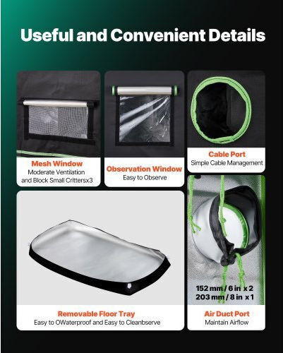 Vevor Indoor Grow Tent 120 x 60 x 180 Cm High Reflectivity Mylar Plant Grow Tent Observation Window Floor Tray Dlzpdlzp1206uk1oh001v0