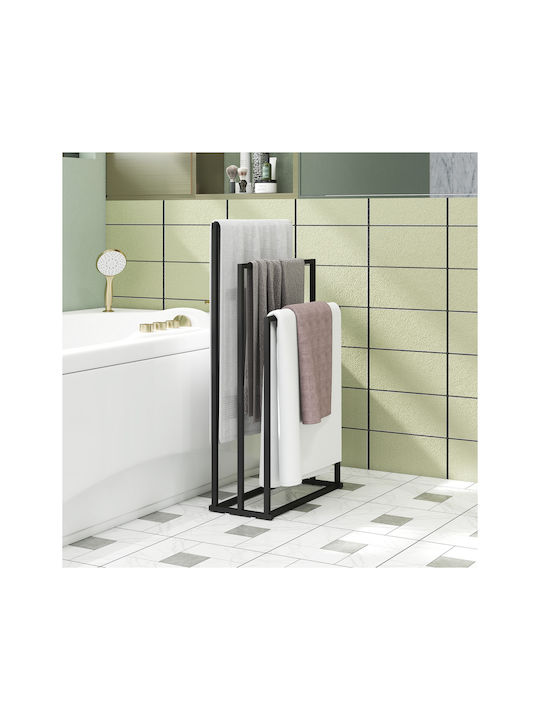 HomCom Triple Wall-Mounted Bathroom Rail ​45x21.5cm Inox Black