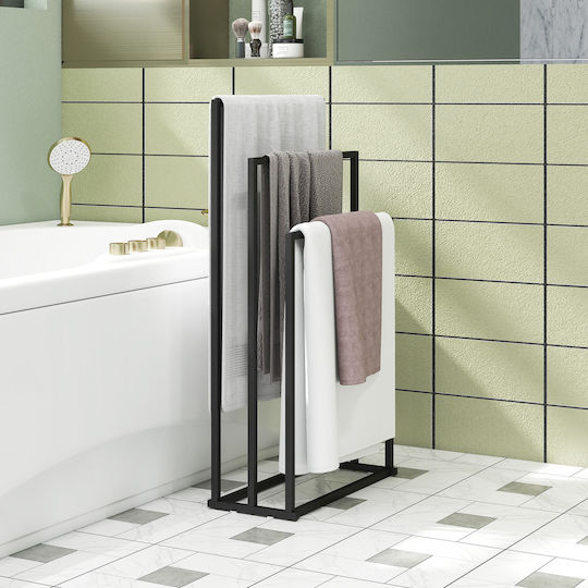 HomCom Triple Wall-Mounted Bathroom Rail ​45x21.5cm Inox Black