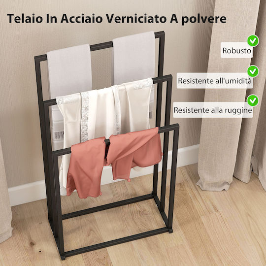 HomCom Triple Wall-Mounted Bathroom Rail ​45x21.5cm Inox Black