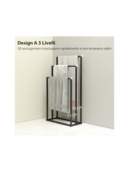 HomCom Triple Wall-Mounted Bathroom Rail ​45x21.5cm Inox Black