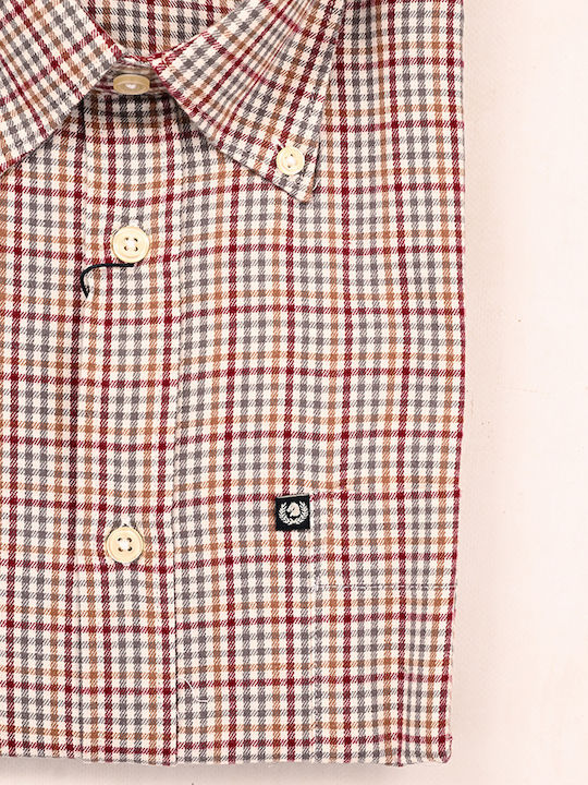 Long-sleeved Cotton Shirt Checked Firebrick