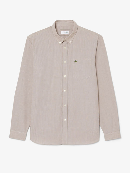 Long-sleeved Cotton Shirt Checked Sandy Brown