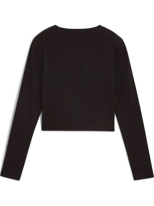 Bluza Damă Crop Top Bumbac Mânecă Lungă Neagră