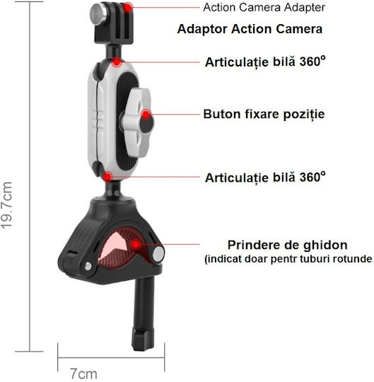 Invincio Ride Suport Reglabil Pentru Ghidon Telefoane Camere De Acțiune Articulații Duble Reglabil 360 Grade Diametru Bară 20-34mm Construcție Compactă Din Aluminiu Aerospațial Sistem Rapid De Montare Compatibilitate Universală Negru