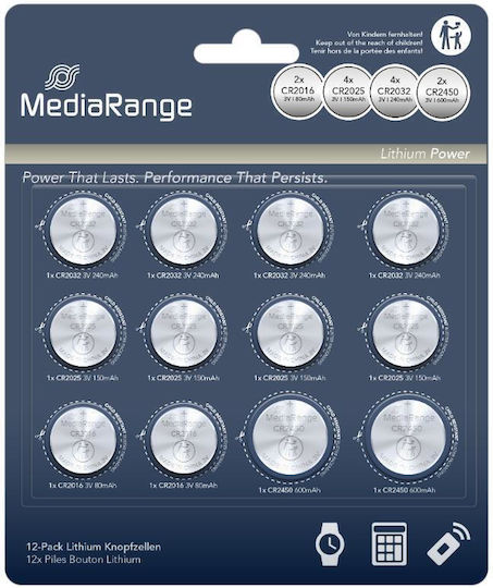 MediaRange Lithium Coin Cell Assorted Set Batterien CR2016 / CR2025 / CR2032 / CR2450 3V 12Stück