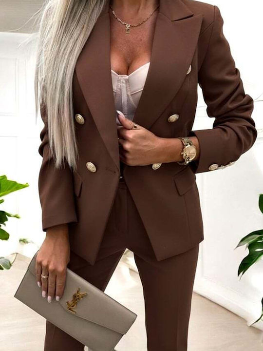 Damen Brown Anzug in Tapered Linie