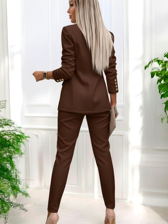 Damen Brown Anzug in Tapered Linie