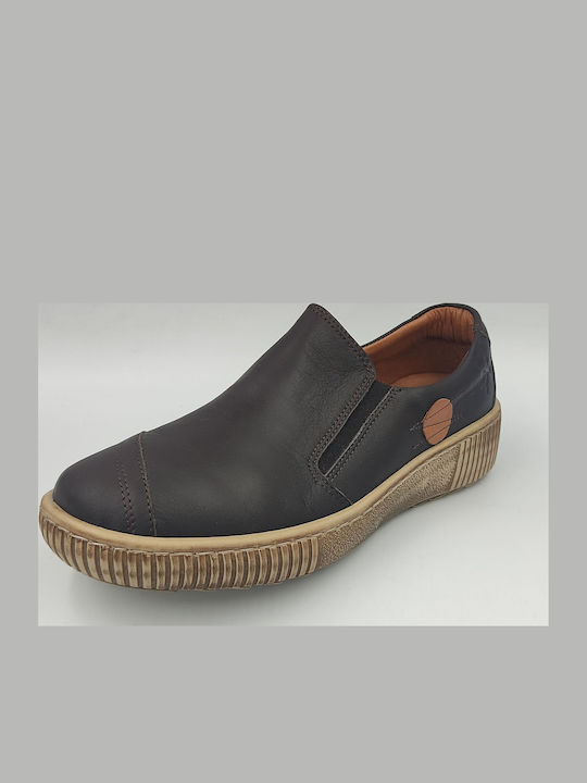 Γυναικεία Slip-On Δερμάτινα Καφέ