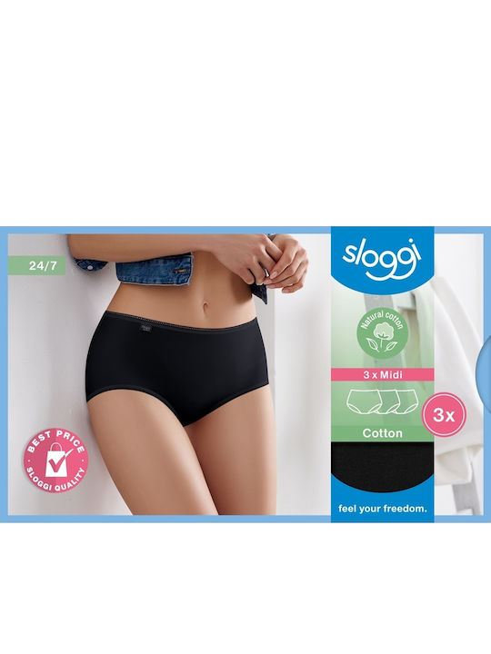 24/7 Midi Βαμβακερά Ψηλόμεσα Γυναικεία Boxer 3Pack Μαύρα