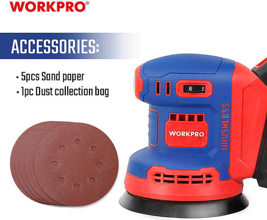 WorkPro Έκκεντρο Τριβείο 20V Solo με Σύστημα Αναρρόφησης