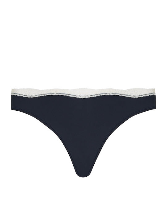 Women's String with Lace Blue
