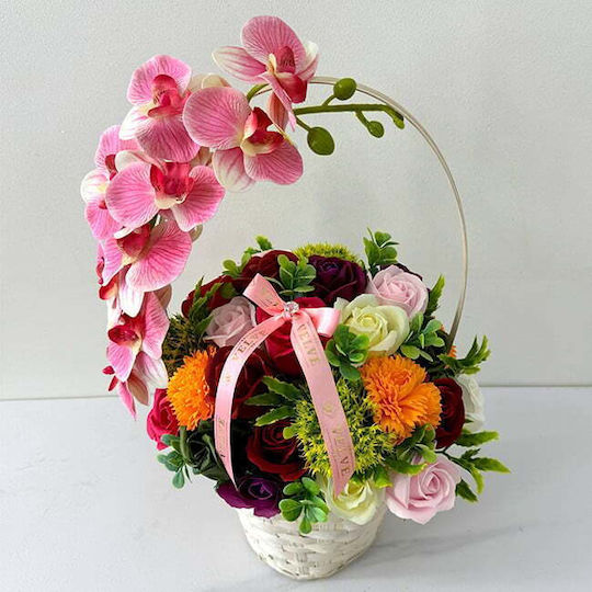 Coș Aniversar Colecție Florală Orhidee Plante Artizanale Săpun Trandafiri Crizanteme Decorate Cristal Fundiță Roz Coș Aniversar Colecție Florală Orhidee Plante Artizanale Săpun Trandafiri Crizanteme Decorate Cristal Fundiță Roz