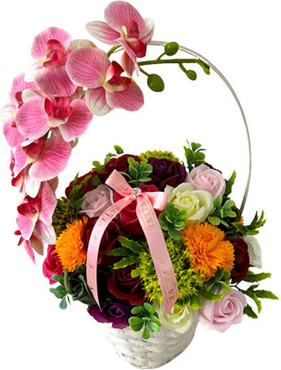 Anniversary Basket Floral Collection Orchid Handcrafted Plants Soap Roses Carnations Decorated Crystal Pink Bow