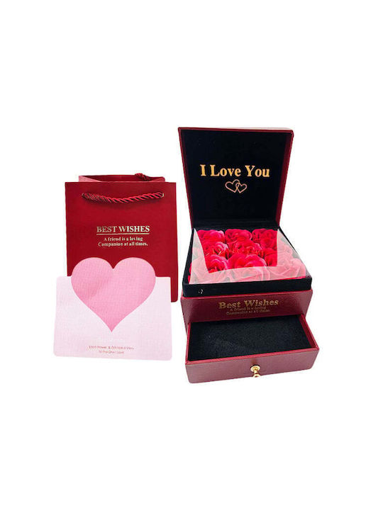 "love Wishes" Cutie Accesorii Sertar Trandafiri Săpun Noi Card Felicitare Geantă Cadou Burgundy