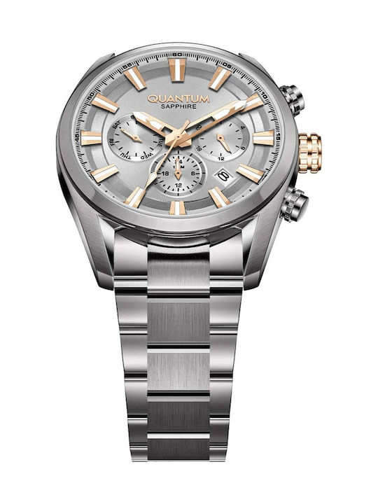 Quantum Adrenaline Dual Time Men's Watch 42mm Battery with Grey Stainless Steel Strap