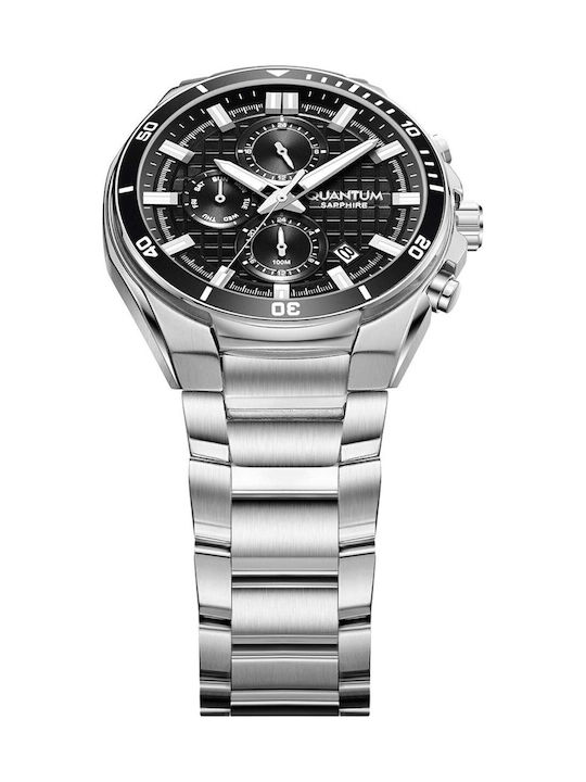 Quantum Dual Time Men's Watch 43mm Battery with Silver Metal Bracelet