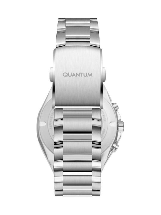 Quantum Dual Time Men's Watch 43mm Battery with Silver Metal Bracelet