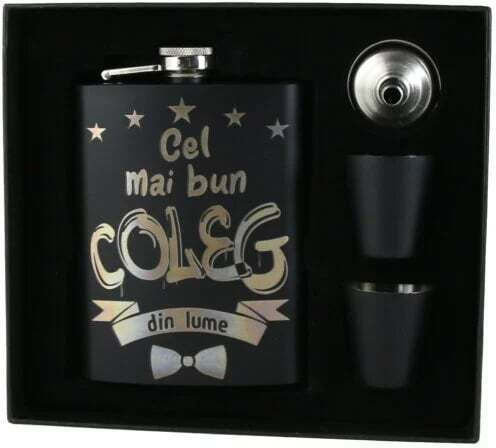 Personalized Set "best Colleague In World " Flask Funnel Two Glasses Black