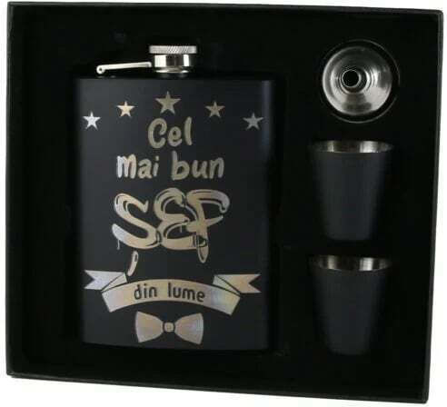 Personalisiertes Set Best Boss In World Trinkflasche Trichter Zwei Gläser Schwarz