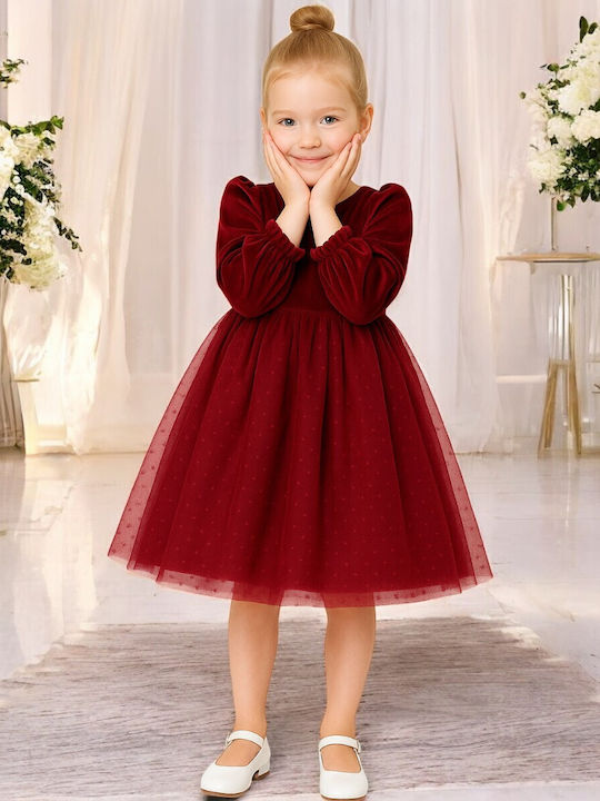Children's Dress Long Sleeve Velvet Bordeaux