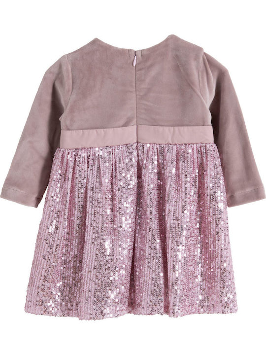 Children's Dress Long Sleeve Velvet Set with Coat Pink