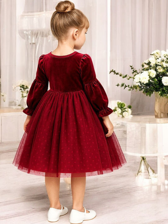Children's Dress Long Sleeve Velvet Bordeaux