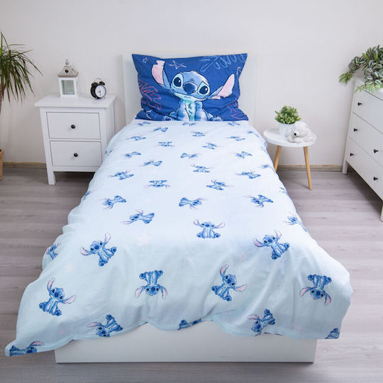 Disney Lilo And Stitch Aloha Σετ Παιδική Παπλωματοθήκη Μονή με Μαξιλαροθήκη Βαμβακερή Aloha Blue 140x200εκ.