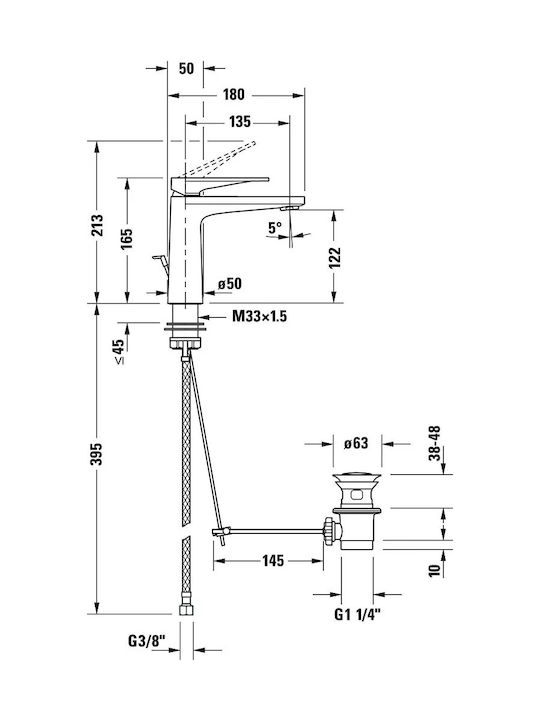 Duravit Αναμεικτική Μπαταρία Νιπτήρα Ασημί