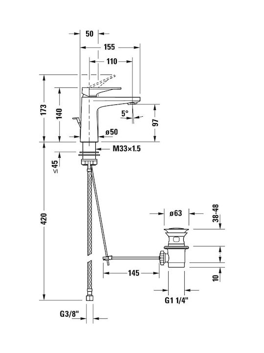 Duravit Αναμεικτική Μπαταρία Νιπτήρα Ασημί