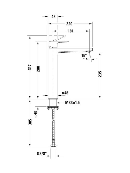 Duravit Αναμεικτική Μπαταρία Νιπτήρα Ψηλή Μαύρη