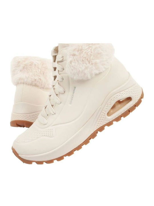 Uno Rugged Women's Ankle Boots with Fur Beige