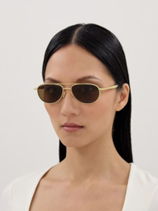 Bottega Veneta Unisex Ochelari de soare cu Auriu Cadru și Maro Lentilă BV1419S 001