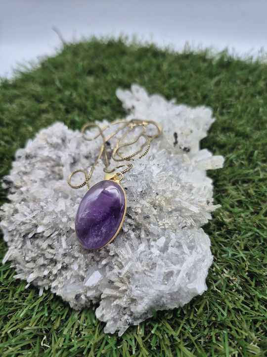 Messing Halskette Amethyst – Handgefertigtes Schmuckkette 24cm