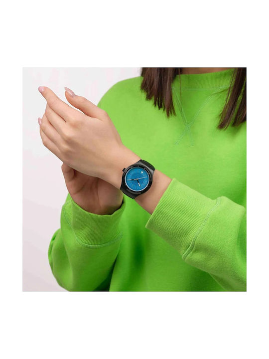 Swatch Swatch Γυναικείο Ρολόι Αυτόματο με Μαύρο Δερμάτινο Λουράκι