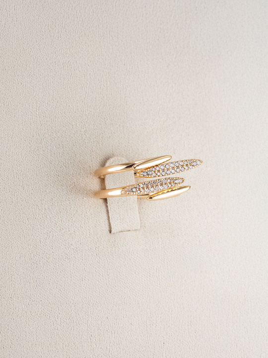 Chrysothemiss Women's Ring Éclat Curve Gold White Zircon Minimal Double Design