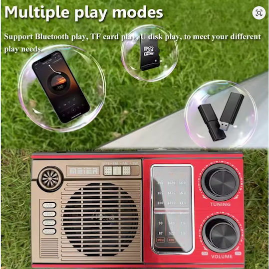Meier M-538BT-S Retro Φορητό Ραδιόφωνο Ηλιακό με Bluetooth και USB Κόκκινο
