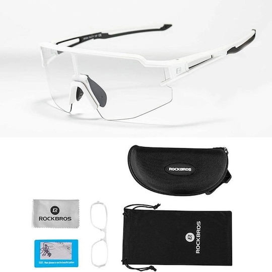 Rockbros Cycling Glasses 10172 with White Frame & Transparent Lenses