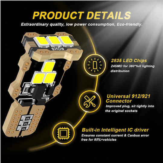 VenCore Lamps Car T15 / W16W Canbus LED 6000K Cold White 12V 8W 1pcs