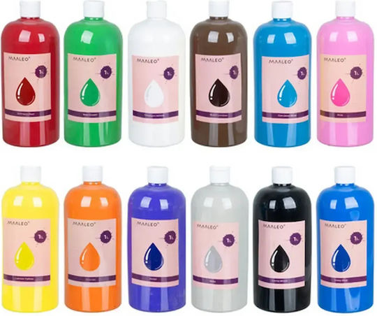 Ακρυλικά Χρώματα Ζωγραφικής Maaleo Poster Paints – Σετ 12x1000ml