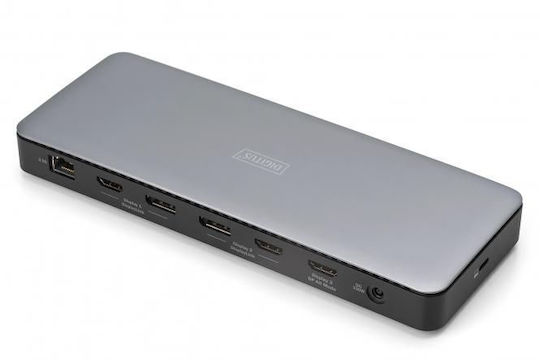 Digitus USB-C Docking Station with HDMI/DisplayPort 4K PD Ethernet and Support for 3 Monitors Gray (DA-70918)