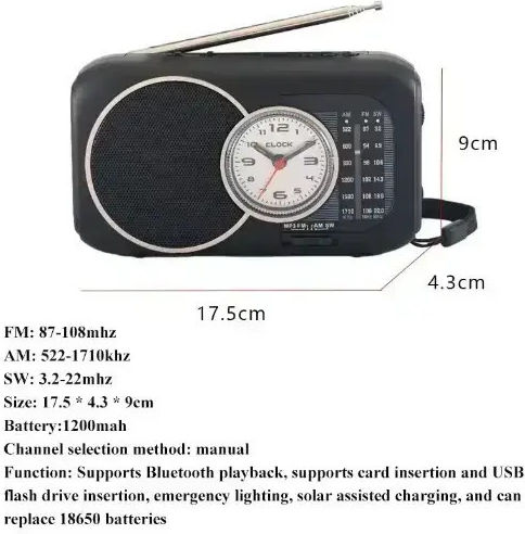 Cmik MK-159BT Retro Ραδιοφωνάκι Ηλιακό με Bluetooth και USB Μαύρο