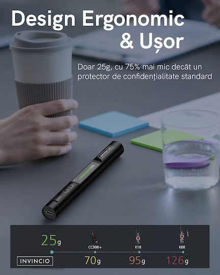 Invincio Detector Portabil Microfon Cameră Spion 12 Niveluri De Detectare Indicator Led Sunet Detectează Gps Gsm Localizatoare Dispozitive De Ascultare Alte Surse Ascunse Frecvențe 100 Micro Hz-8 Ghz Negru Mat