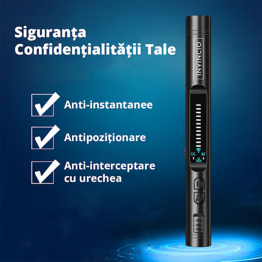 Invincio Detector Portabil Microfon Cameră Spion 12 Niveluri De Detectare Indicator Led Sunet Detectează Gps Gsm Localizatoare Dispozitive De Ascultare Alte Surse Ascunse Frecvențe 100 Micro Hz-8 Ghz Negru Mat
