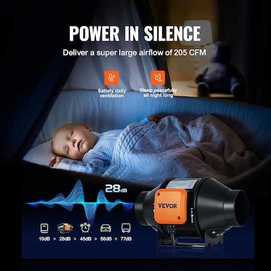 Ventilator Duct Pentru Aerisire Controler Temperatură Umiditate 205 Cfm Motor Ec 21 W 220m³/h Răcire Corturi De Cultivare Hidroponie Vevor