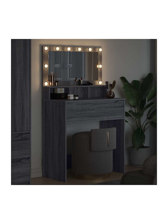 Bodenstehende Schminktisch Schlafzimmer Holz Grau mit Spiegel 80x39.5x135cm